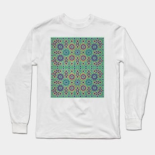 Green Blue Orange North Africa Morocco Patterm 1800s French Long Sleeve T-Shirt